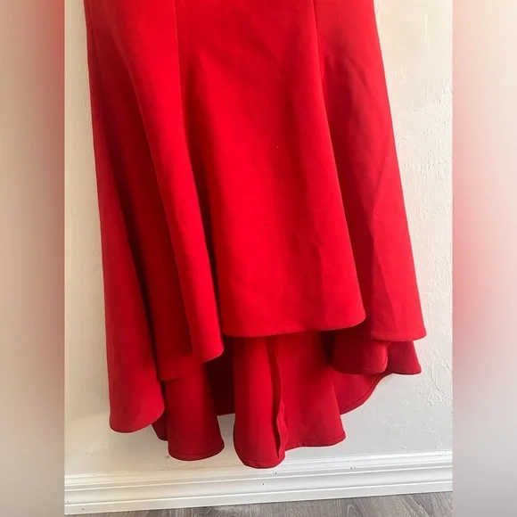 Likely Sunset Gown Drape Sleeve Ruffled Hem in Scarlet Red Sz 6 - Picture 4 of 9